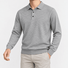 Fine knit long sleeve wool blend polo - AntoniosClothing - Light gray