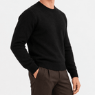 Fine knit wool crew neck sweater - AntoniosClothing - Black
