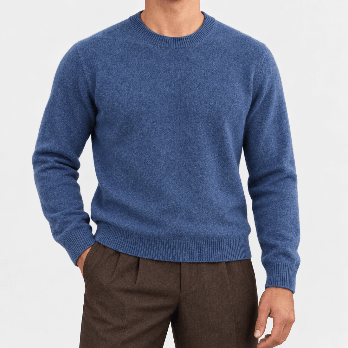 Fine knit wool crew neck sweater - AntoniosClothing - Denim blue