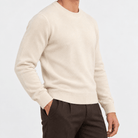 Fine knit wool crew neck sweater - AntoniosClothing - Cream