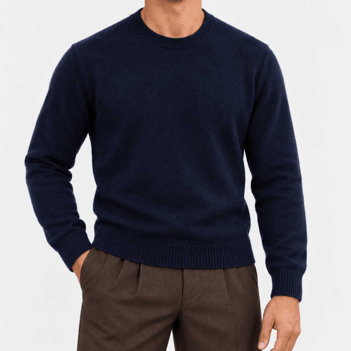 Fine knit wool crew neck sweater - AntoniosClothing - Navy