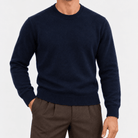 Fine knit wool crew neck sweater - AntoniosClothing - Navy