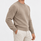 Fine knit wool crew neck sweater - AntoniosClothing - Taupe