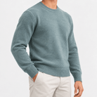 Fine knit wool crew neck sweater - AntoniosClothing - Stone green