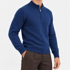 Fine knit wool quarter zip sweater - AntoniosClothing - Deep blue