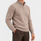Fine knit wool quarter zip sweater - AntoniosClothing - Taupe