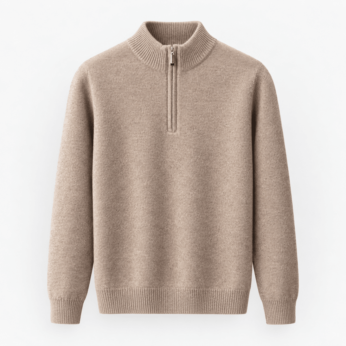 Fine knit wool quarter zip sweater - AntoniosClothing - Taupe
