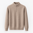 Fine knit wool quarter zip sweater - AntoniosClothing - Taupe