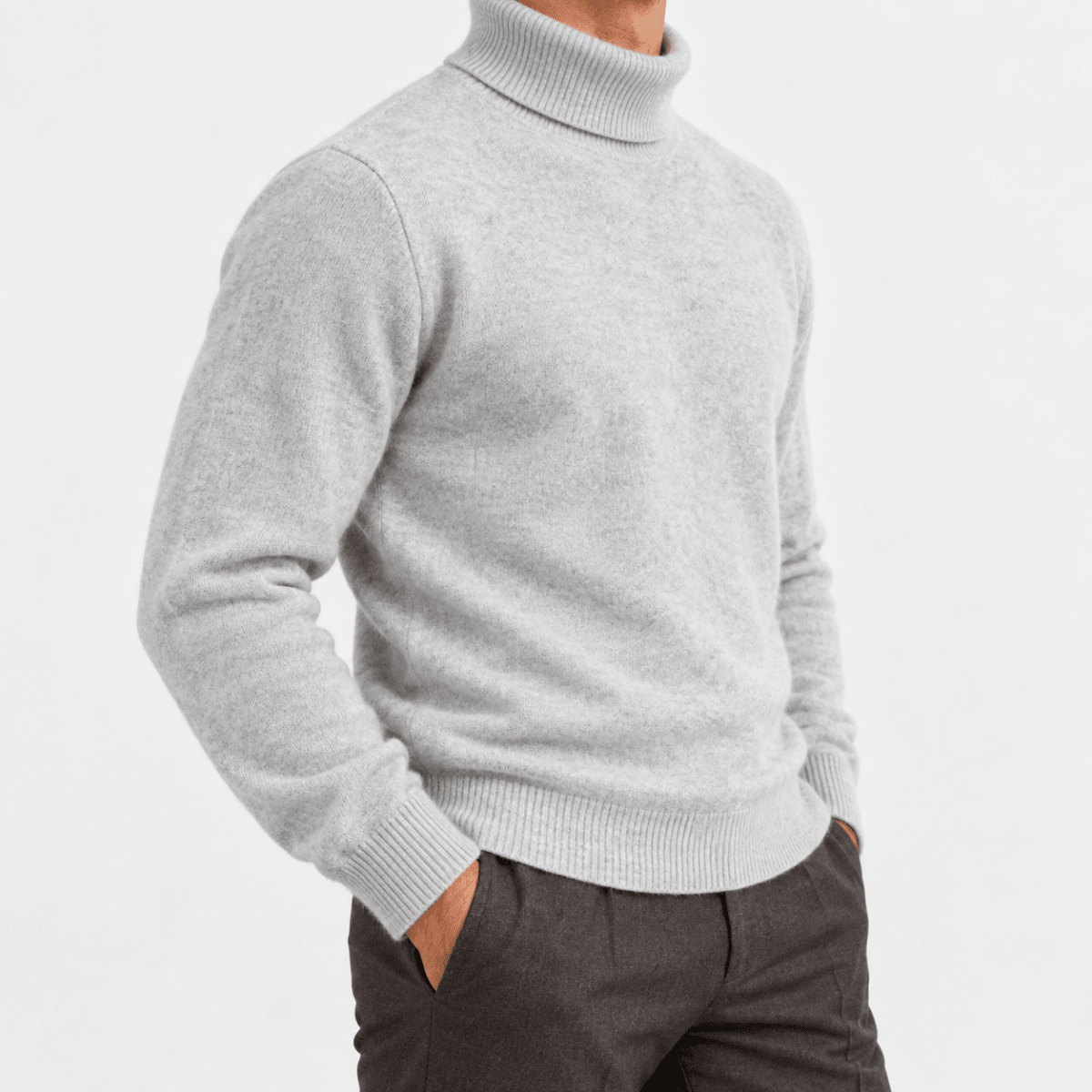 Fine knit wool turtleneck sweater - AntoniosClothing - Gray