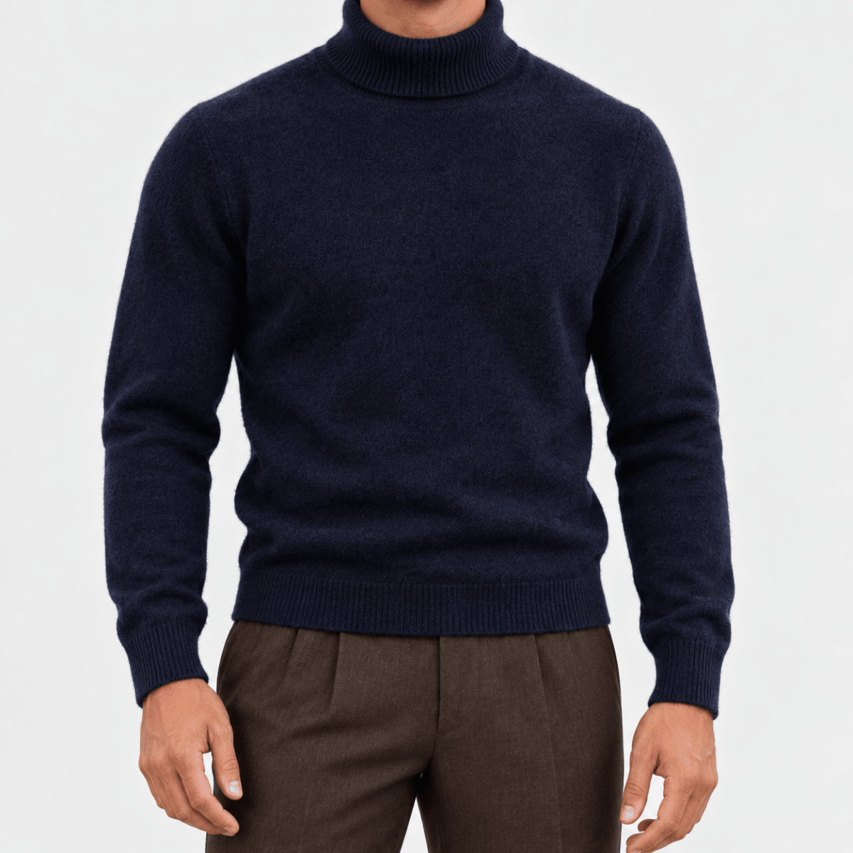 Fine knit wool turtleneck sweater - AntoniosClothing - Navy