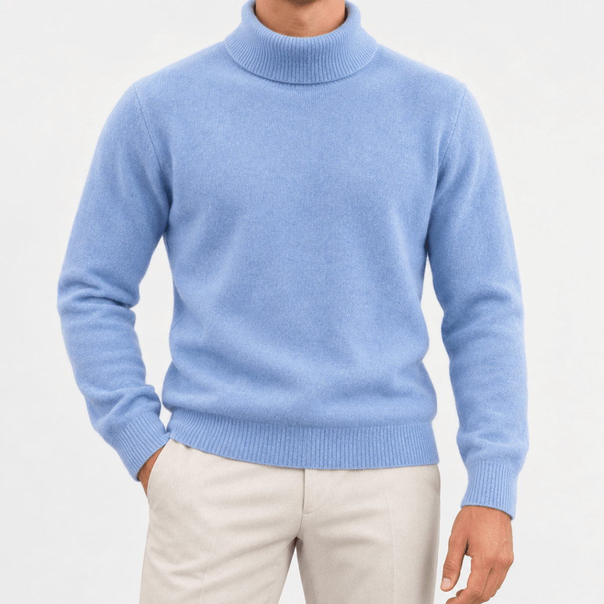 Fine knit wool turtleneck sweater - AntoniosClothing - Mist blue
