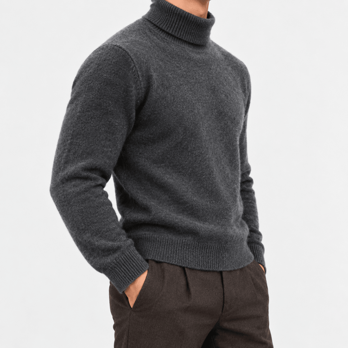 Fine knit wool turtleneck sweater - AntoniosClothing - Dark gray