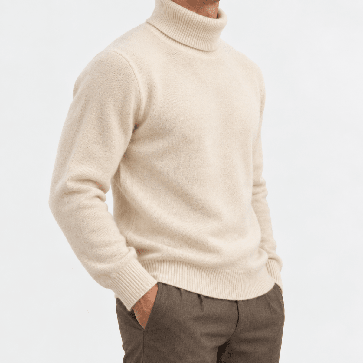 Fine knit wool turtleneck sweater - AntoniosClothing - Cream