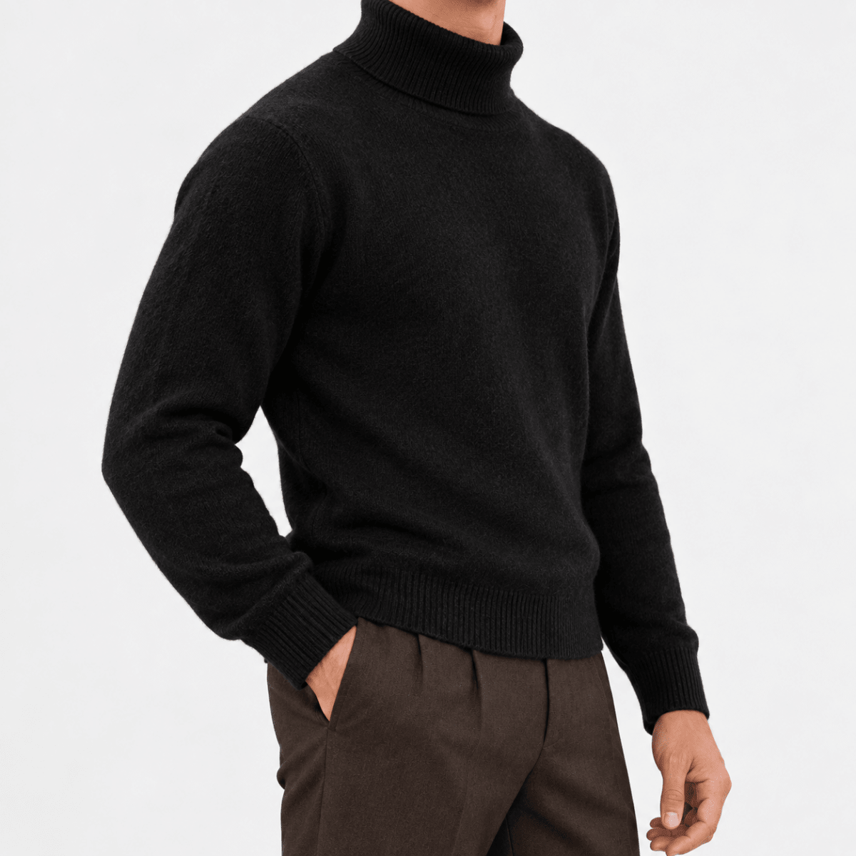Fine knit wool turtleneck sweater - AntoniosClothing - Black