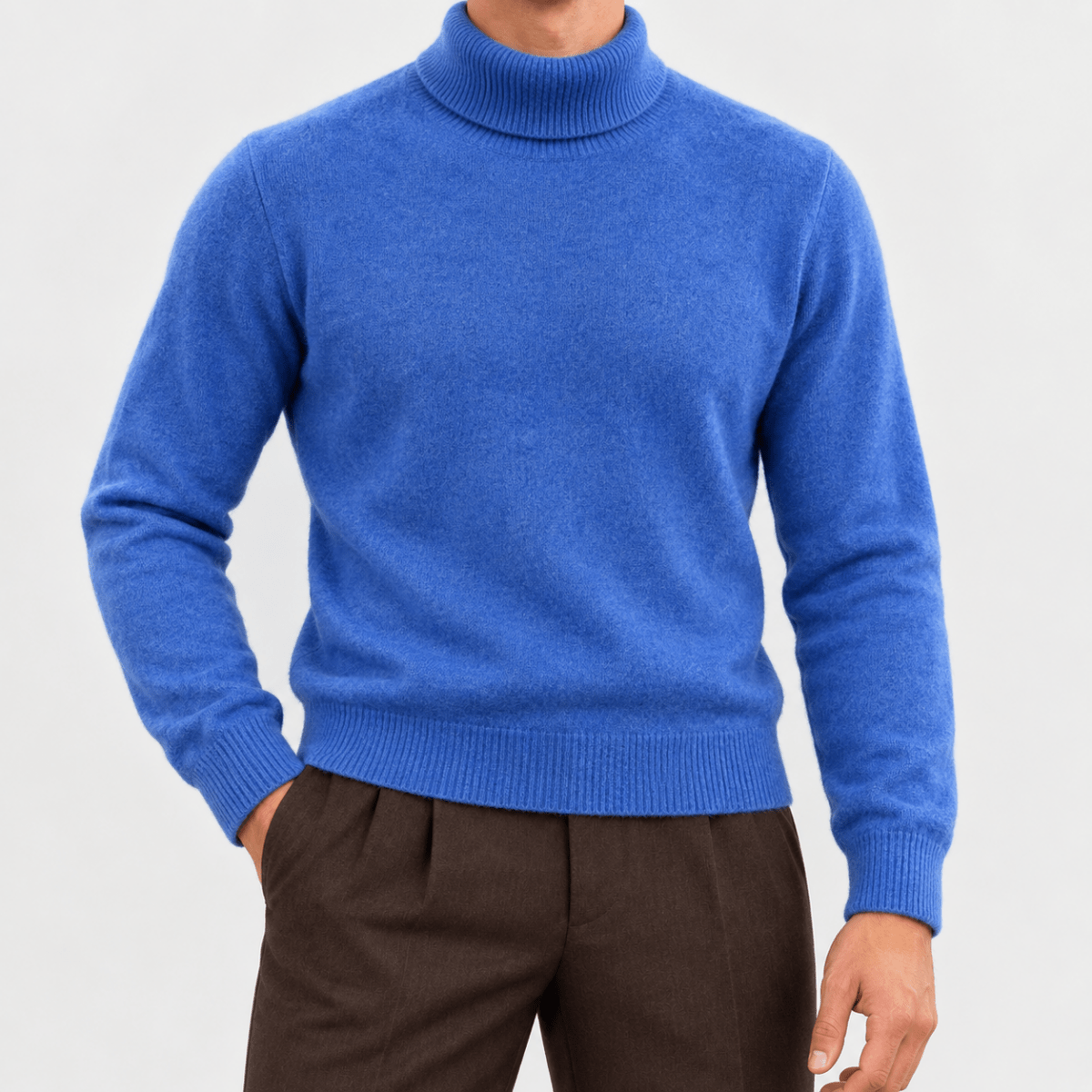 Fine knit wool turtleneck sweater - AntoniosClothing - Blue