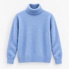Fine knit wool turtleneck sweater in mist blue, product cover