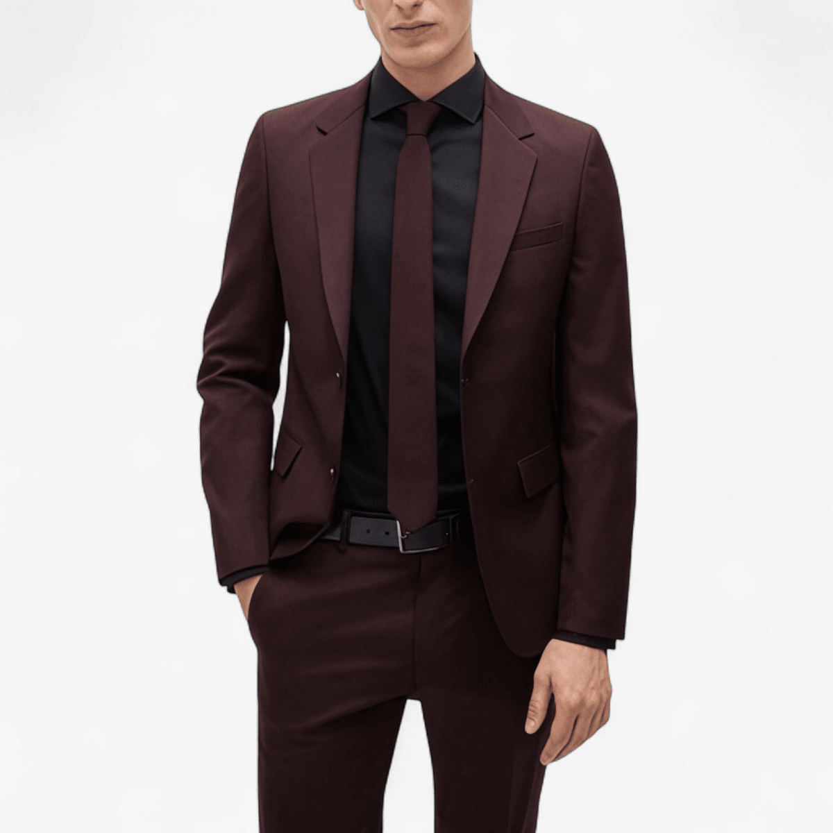 maroon blazer with brown shoes