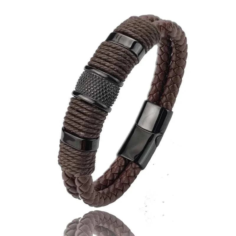 Genuine leather double bracelet - Antonios
