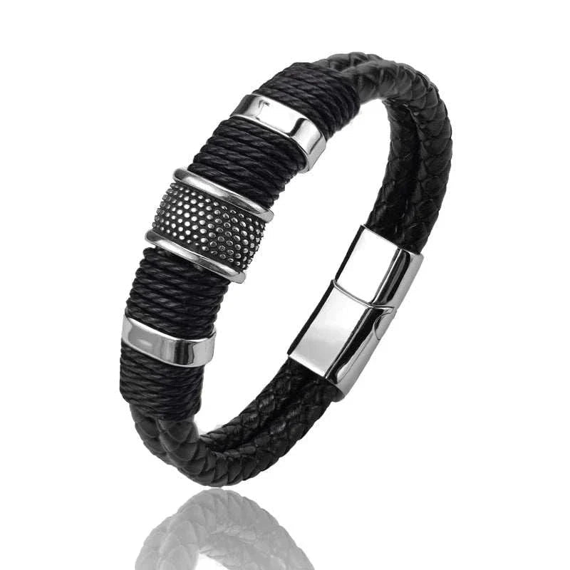 Genuine leather double bracelet - Antonios