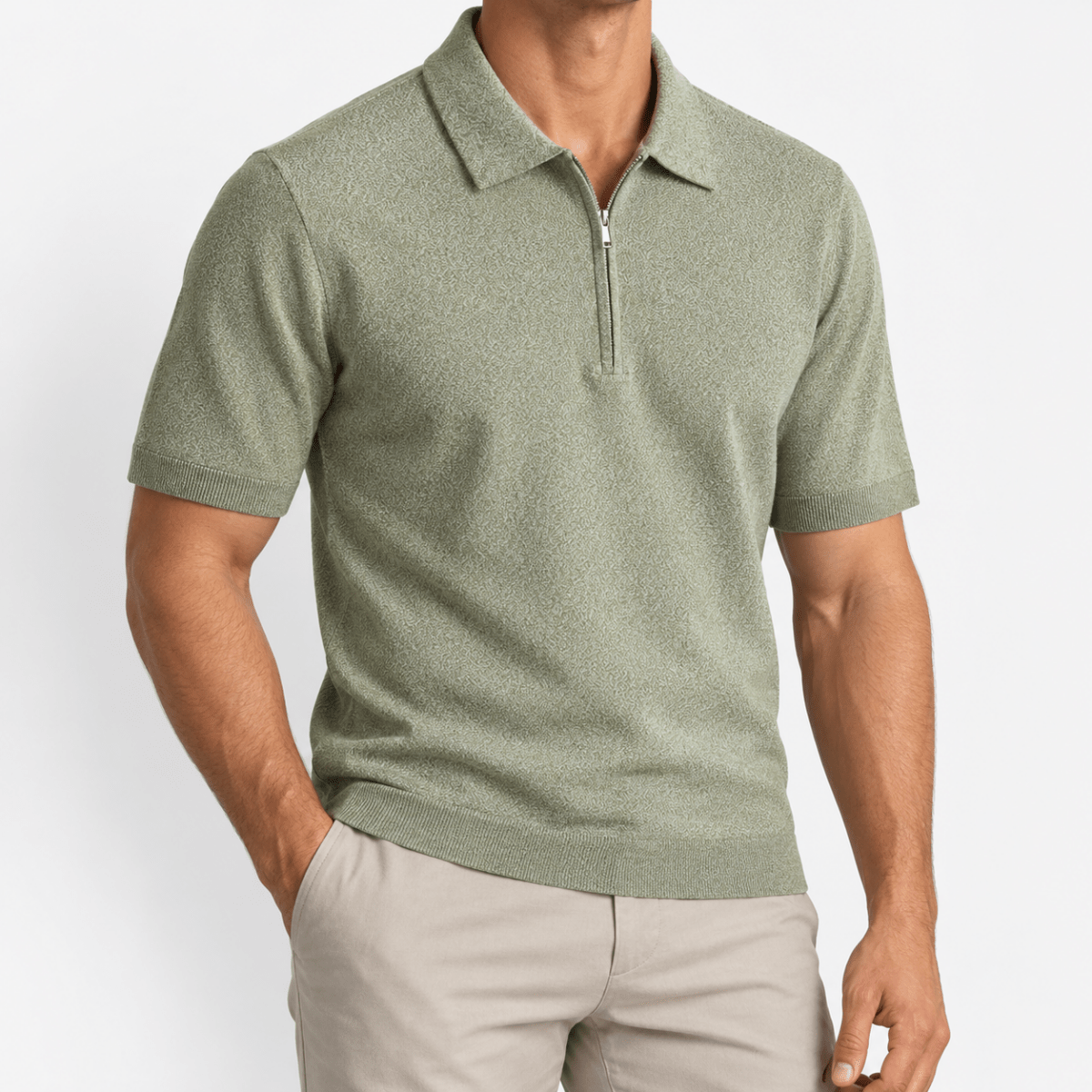 Half zip knit polo shirt - AntoniosClothing - Sage Green