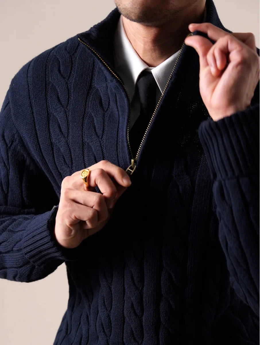 Half - zip long - staple cotton sweater - Antonios