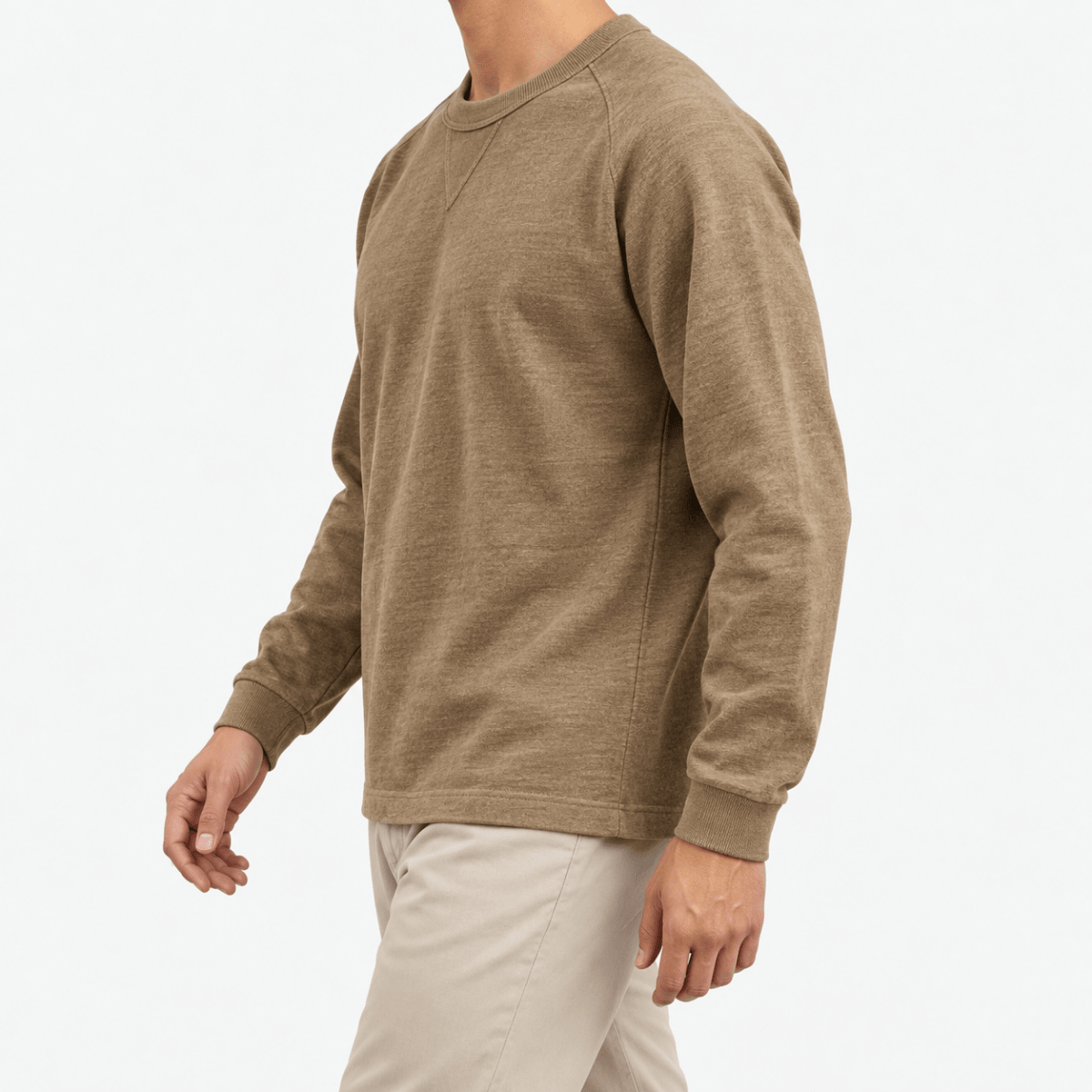 Heavy cotton raglan sleeve crew neck top - AntoniosClothing - Khaki