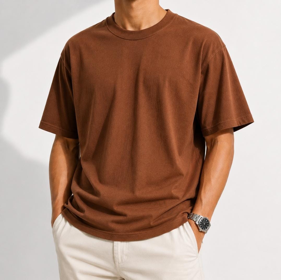 Heavyweight 100% cotton casual regular fit t-shirt - AntoniosClothing - Khaki