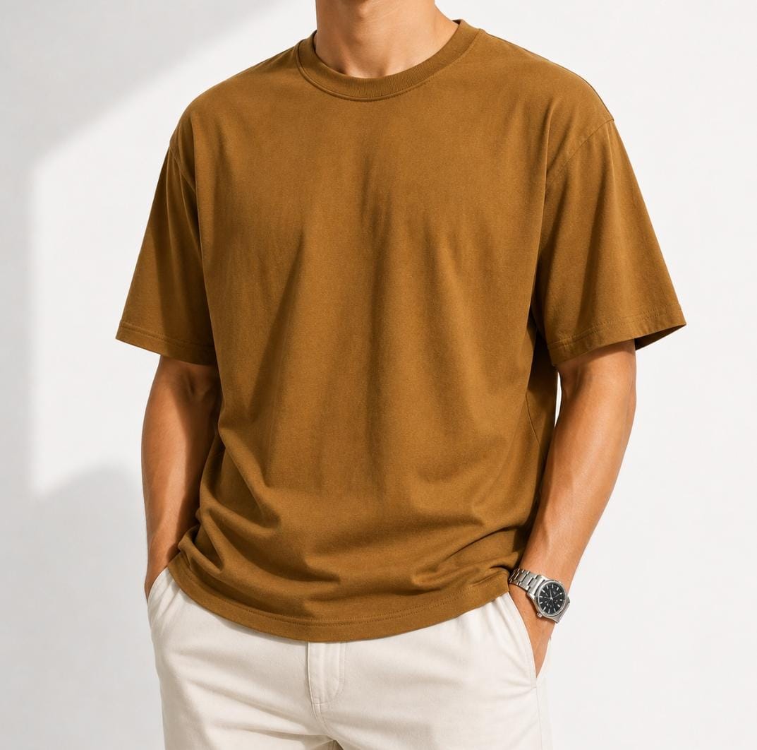 Heavyweight 100% cotton casual regular fit t-shirt - AntoniosClothing - Brown