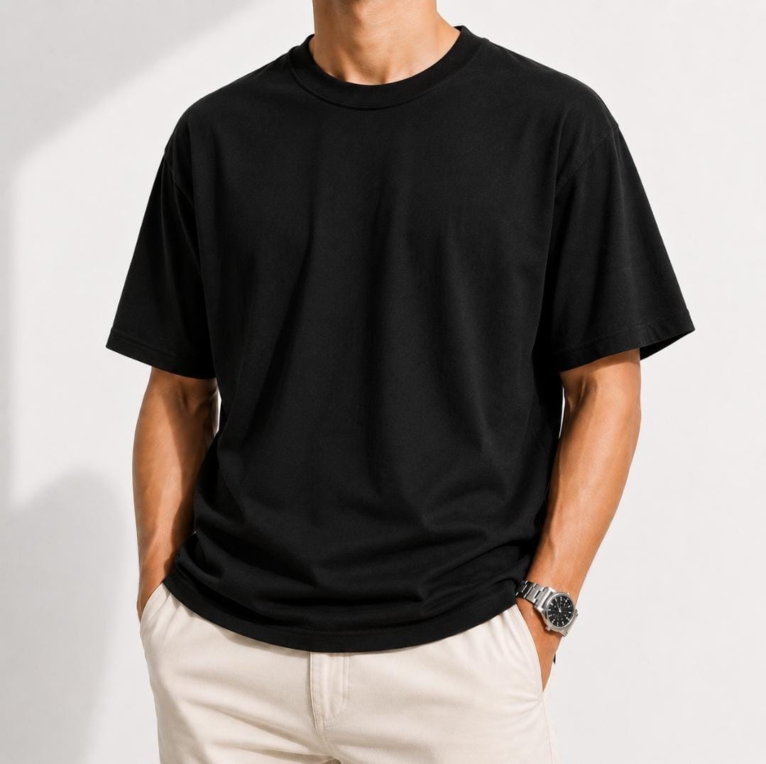Heavyweight 100% cotton casual regular fit t-shirt - AntoniosClothing - Black