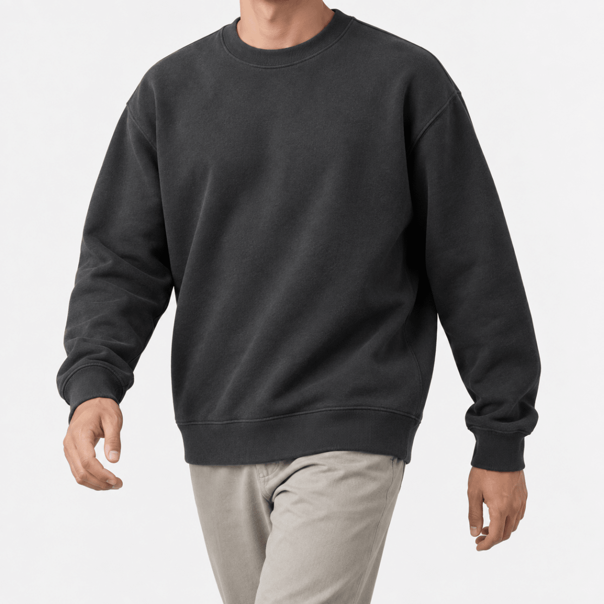Heavyweight cotton crew neck sweatshirt - AntoniosClothing - Dark gray
