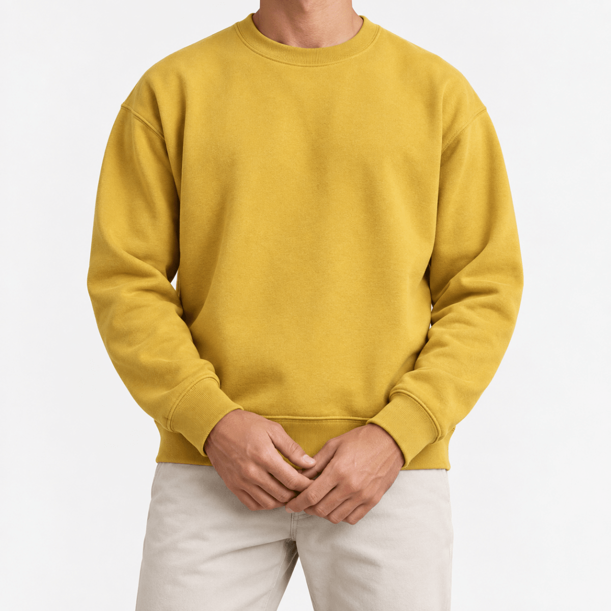 Heavyweight cotton crew neck sweatshirt - AntoniosClothing - Mustard