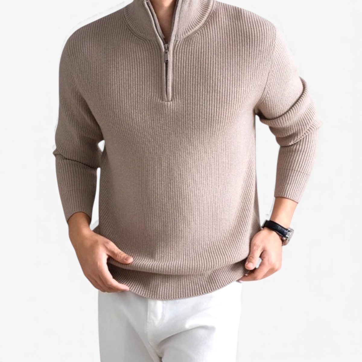 Men's half zip knit sweater – Winter casual pullover