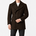 Herringbone double breasted coat with wide lapels - AntoniosClothing - Dark brown