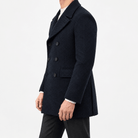 Herringbone double breasted coat with wide lapels - AntoniosClothing - Navy blue