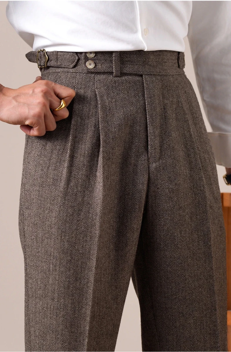 Herringbone wool - blend autumn trousers - Antonios