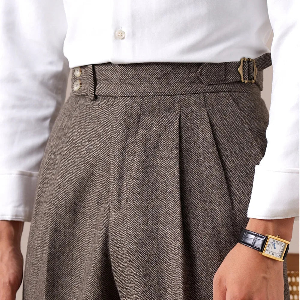 Herringbone wool - blend autumn trousers - Antonios