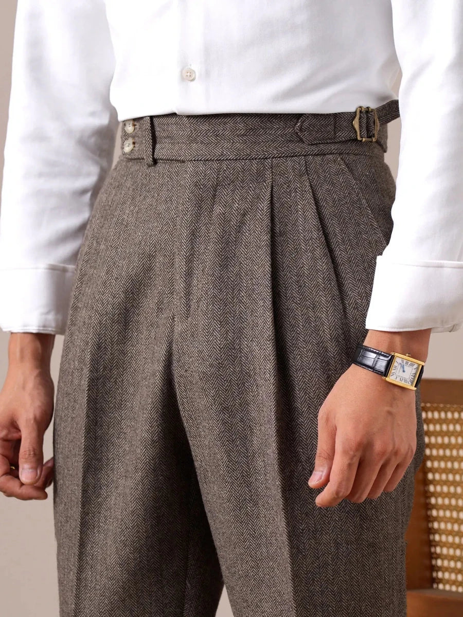 Herringbone wool - blend autumn trousers - Antonios