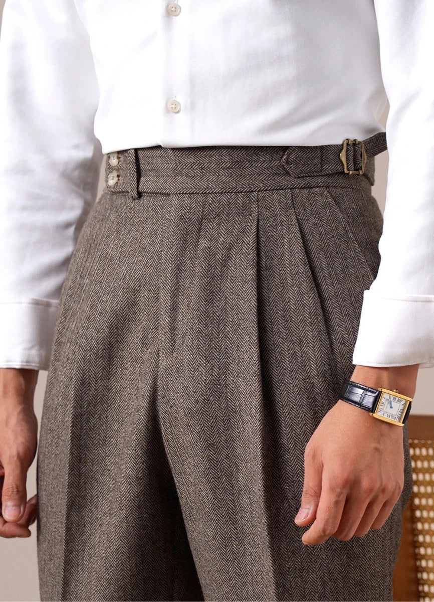 Herringbone wool - blend autumn trousers - Antonios