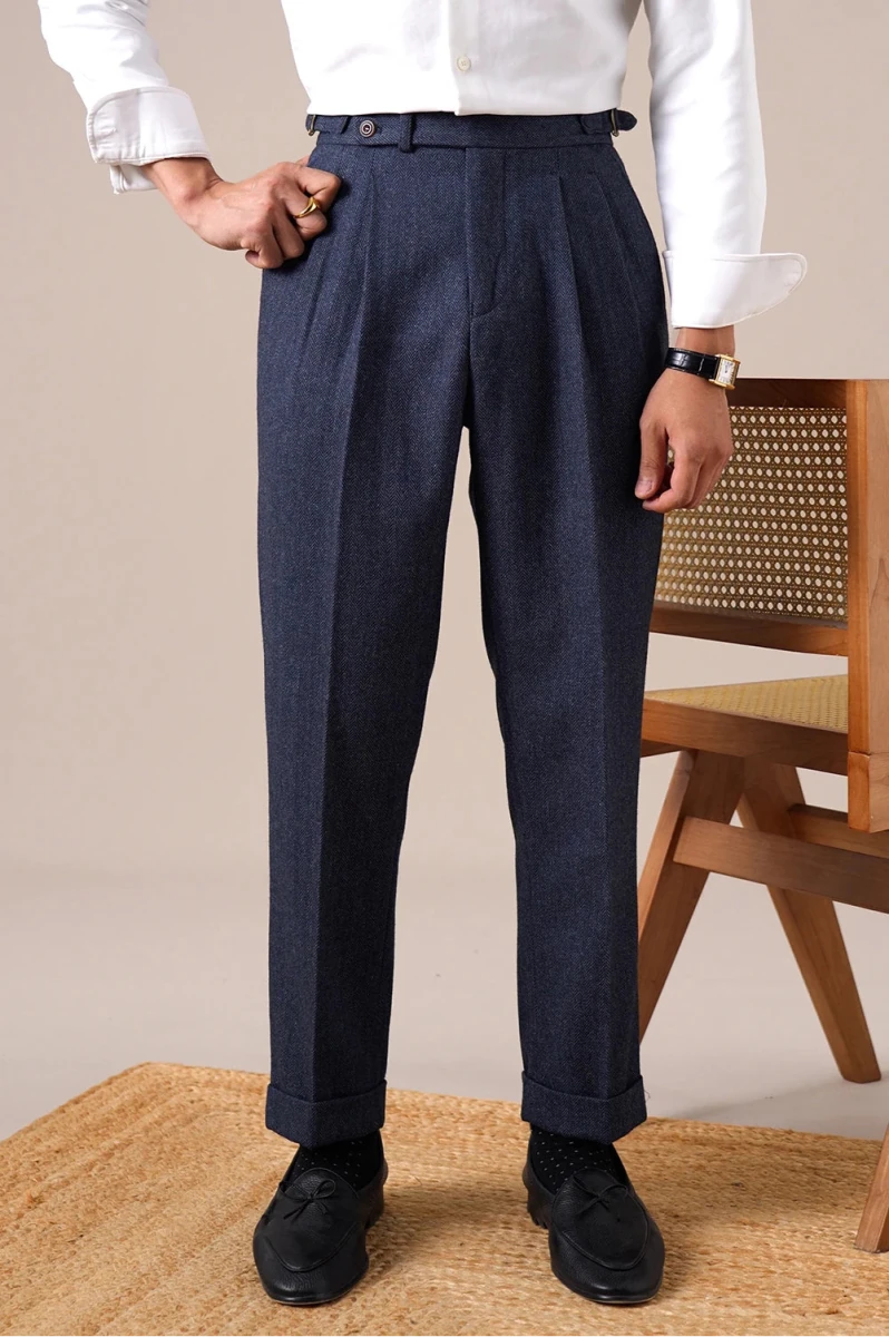 Herringbone wool - blend autumn trousers - Antonios