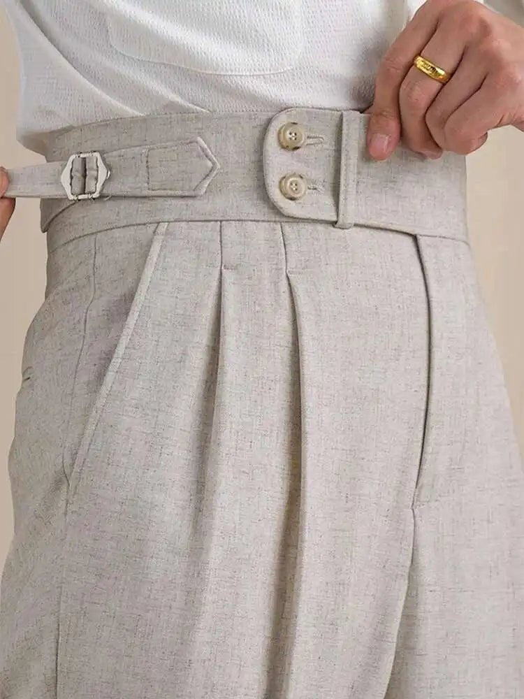 High - waist linen straight fit trousers - Antonios