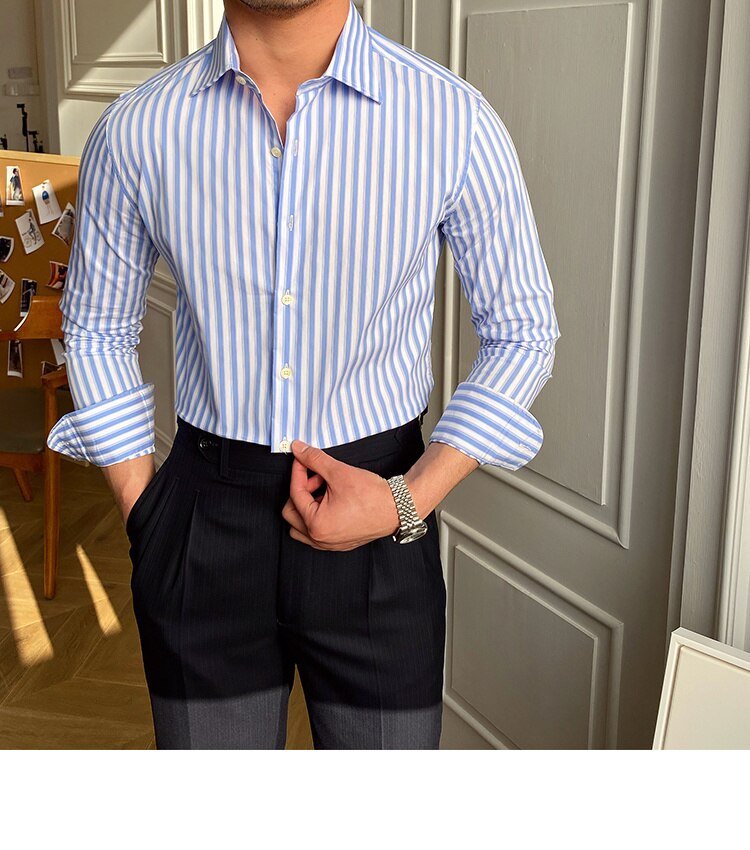 Italian Blue Striped Shirt - Antonios