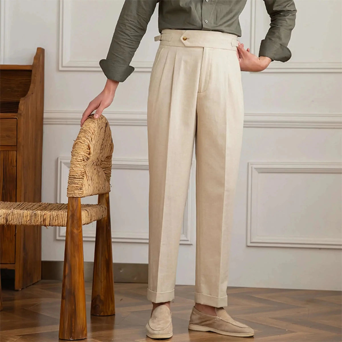 Antonios Italian Elegant Dress Trousers for Men - Beige - Size 31W / M / 47 EUR - Smart Casual Style