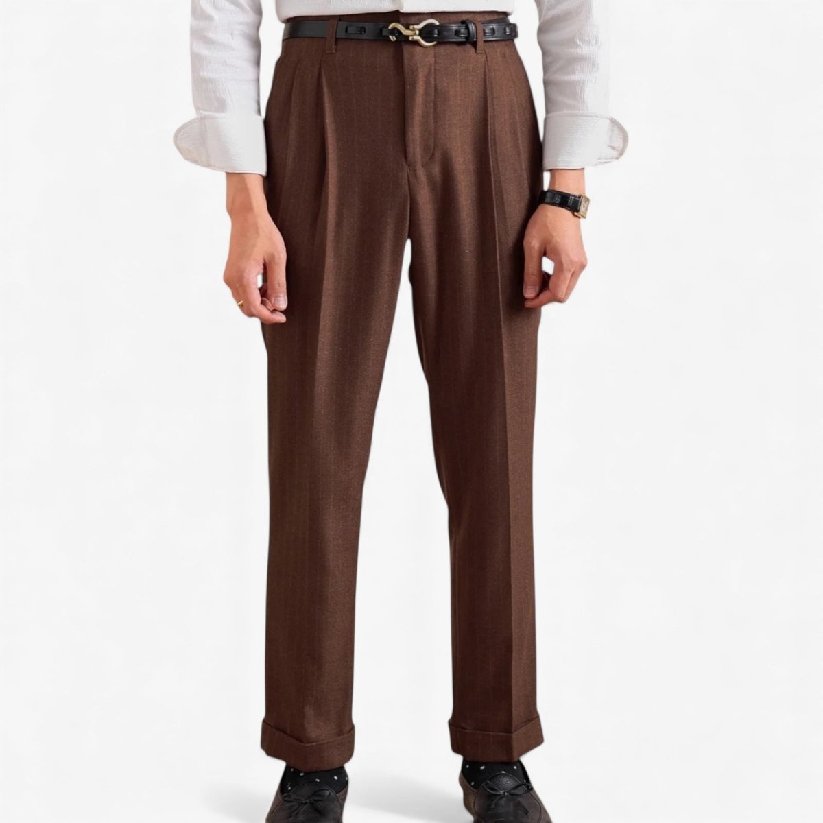Wool look tailored trousers for men with pleats – Antonios