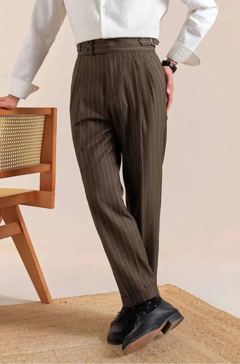 Italian style double pleated striped trousers - Antonios