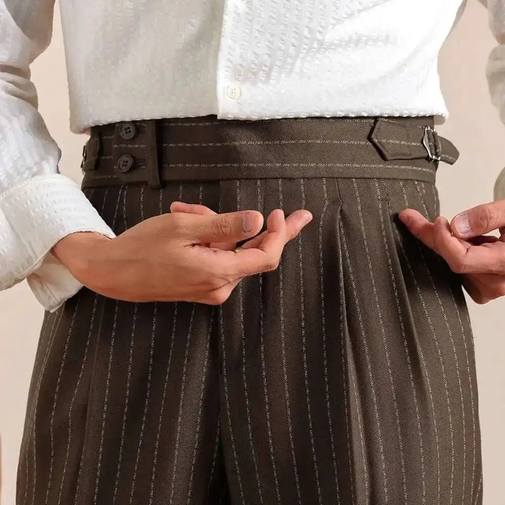 Italian style double pleated striped trousers - Antonios