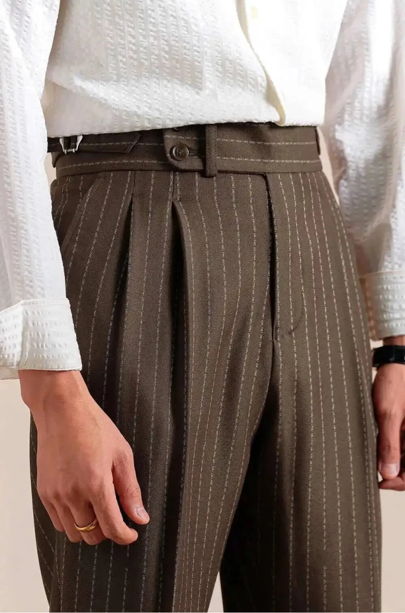 Italian style double pleated striped trousers - Antonios