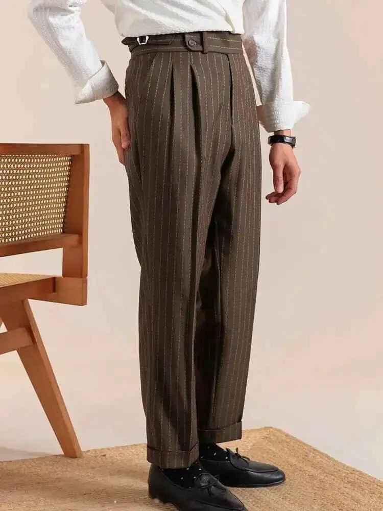 Italian style double pleated striped trousers - Antonios