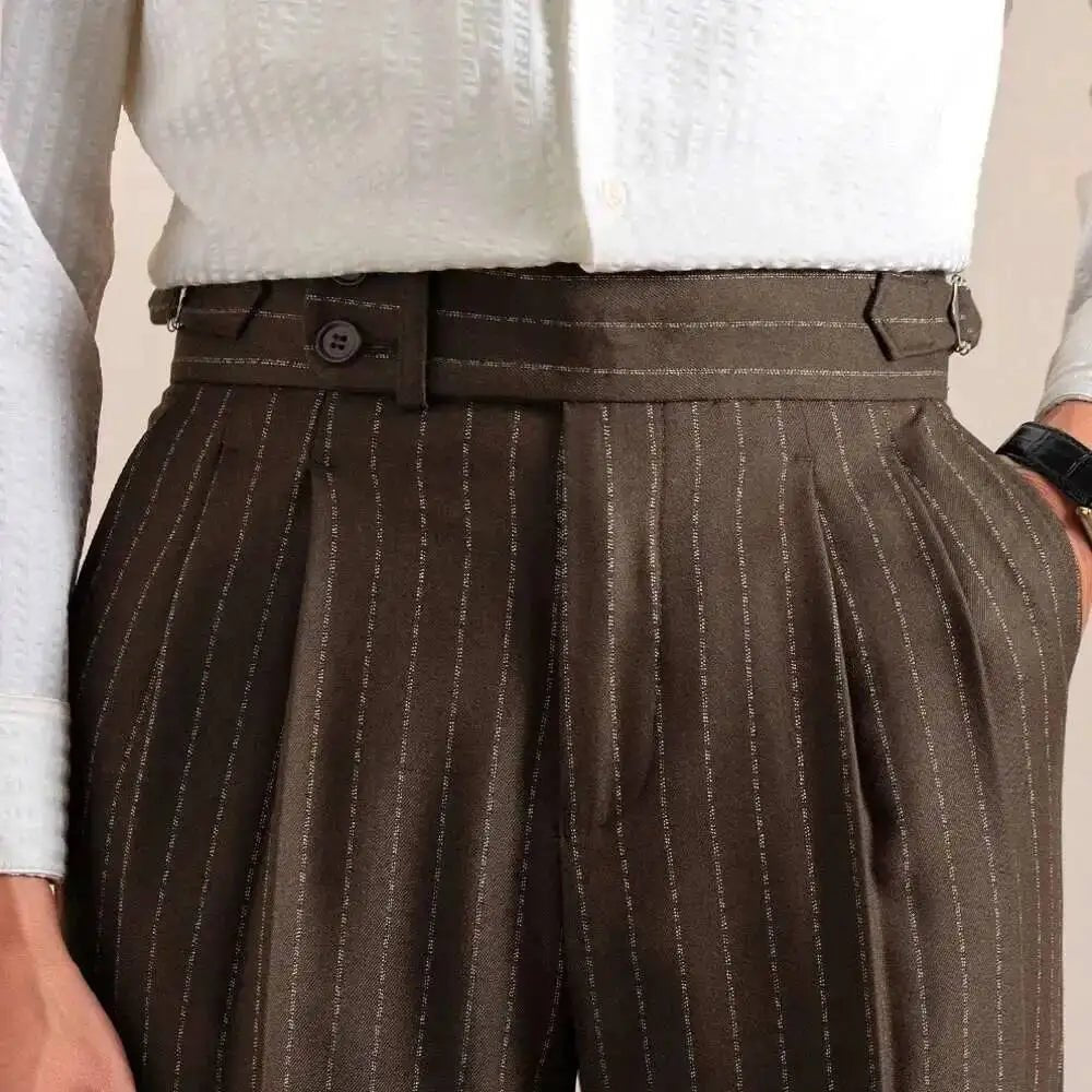 Italian style double pleated striped trousers - Antonios