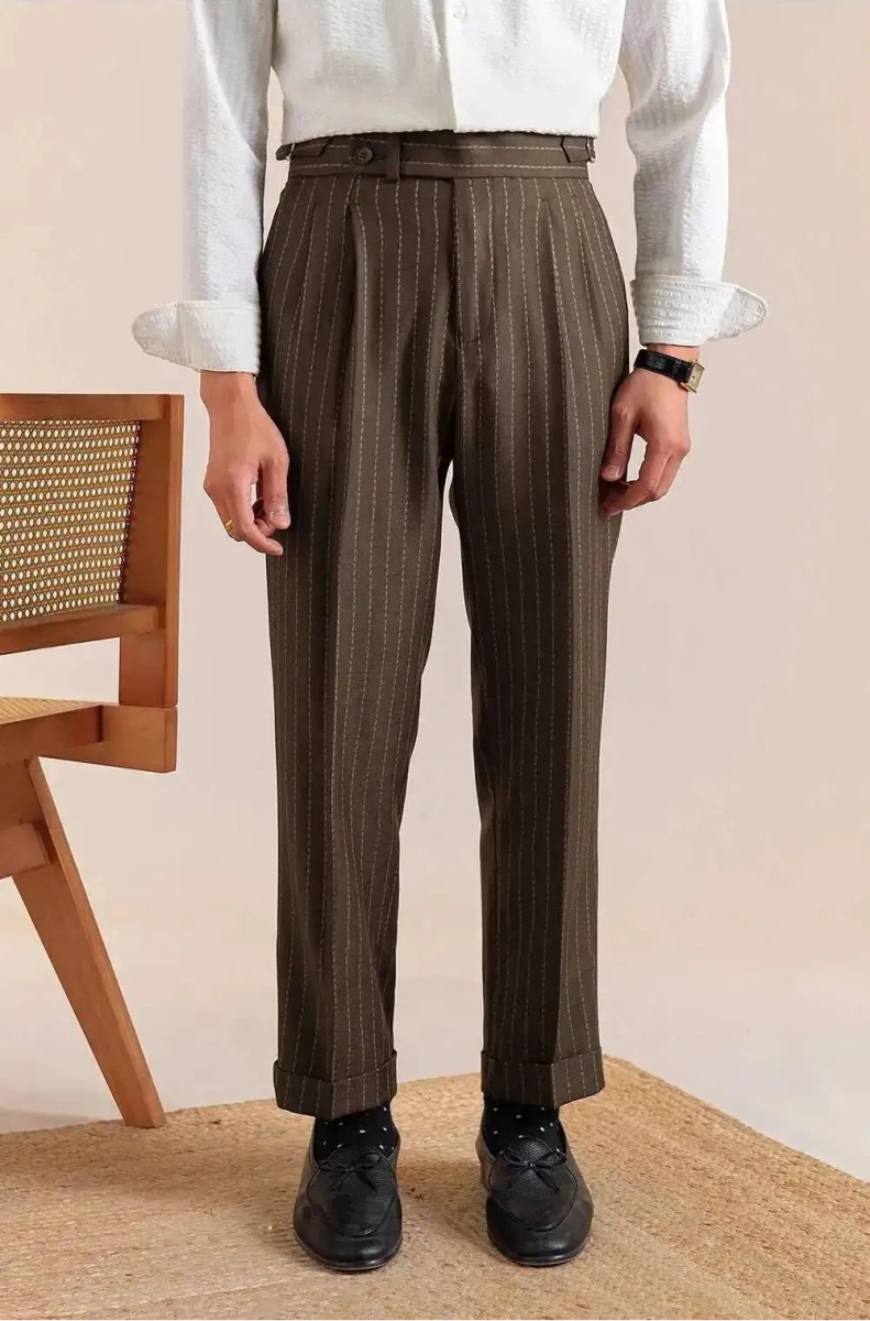 Italian style double pleated striped trousers - Antonios
