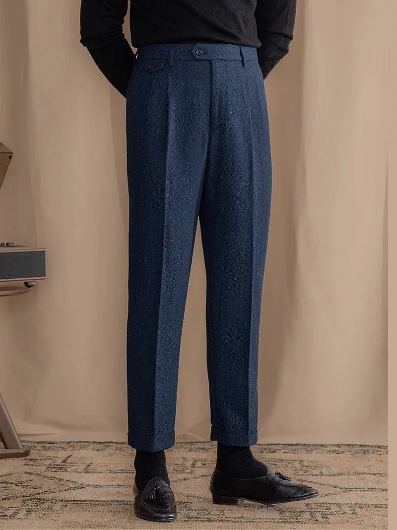 Italian wool herringbone pattern straight pants - Antonios